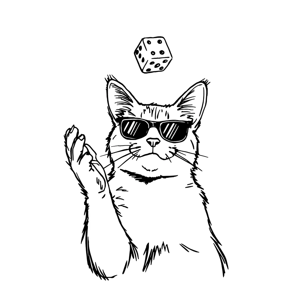A cool cat in sunglasses tossing dice