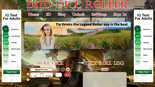The dnddiceroller.com home page